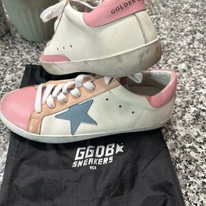 Golden Goose Pink and Blue Star Sneakers